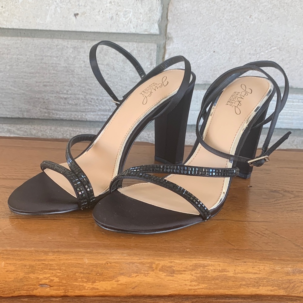Jewel Badgley Mischka Black Strappy Heels